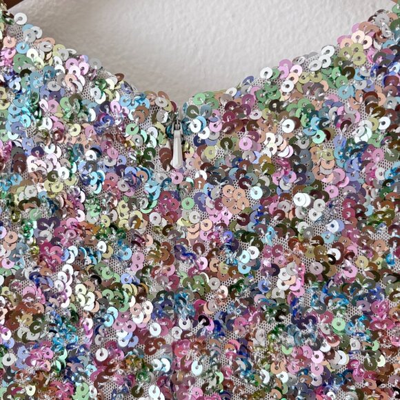 Ieena For Mac Duggal Silver Sequin Short Sleeve Cocktail Dress Size 8 - Picture 9 of 10